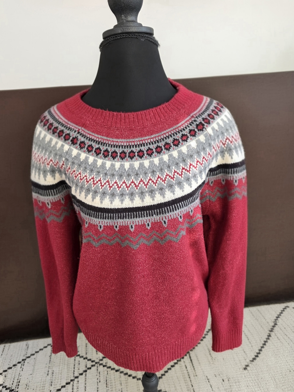 Weatherproof Red Fair Isle Crewneck Sweater